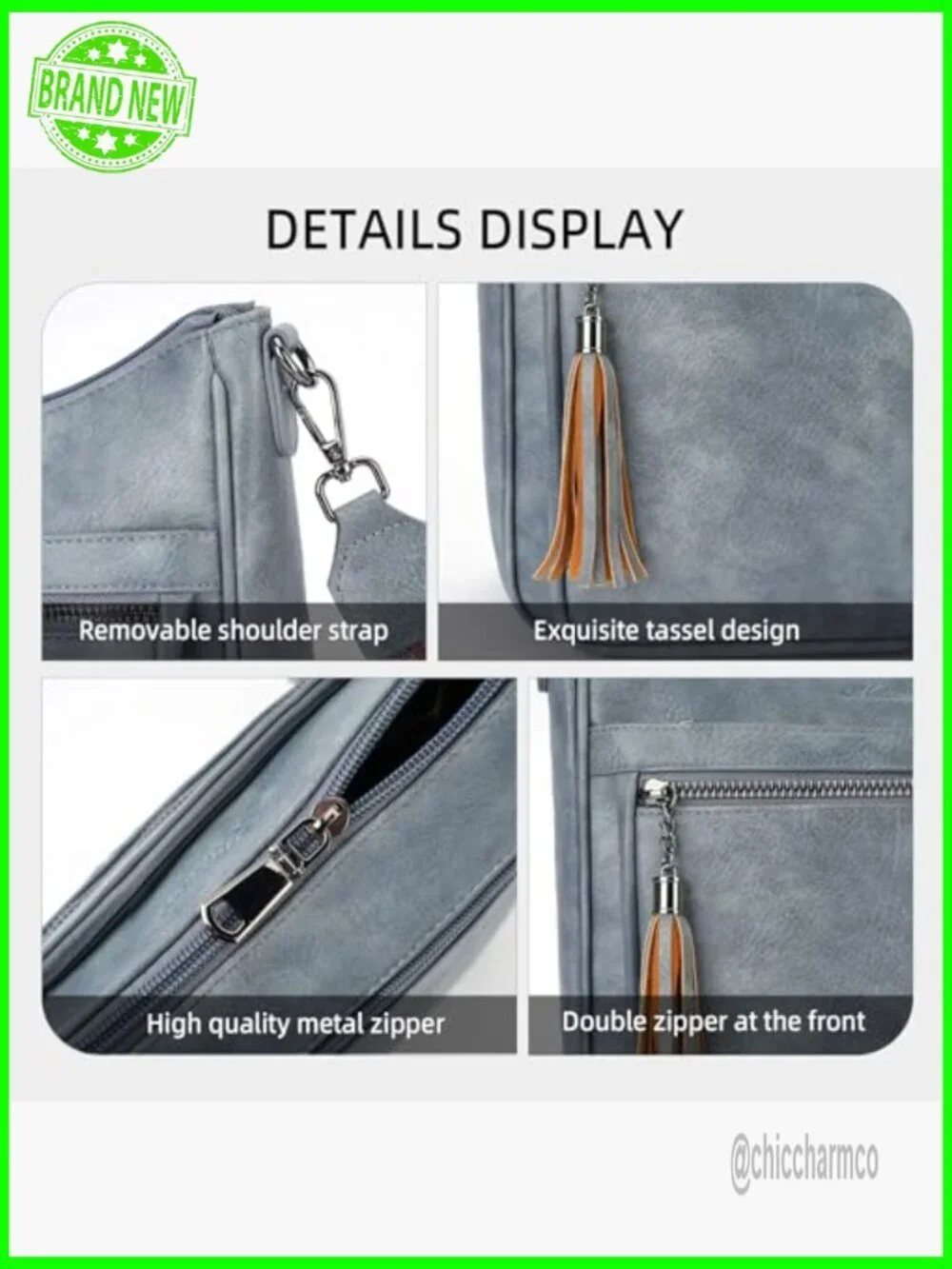 Vegan Leather Crossbody Bag with Tassel, Medium Hobo Purse, Lightweight